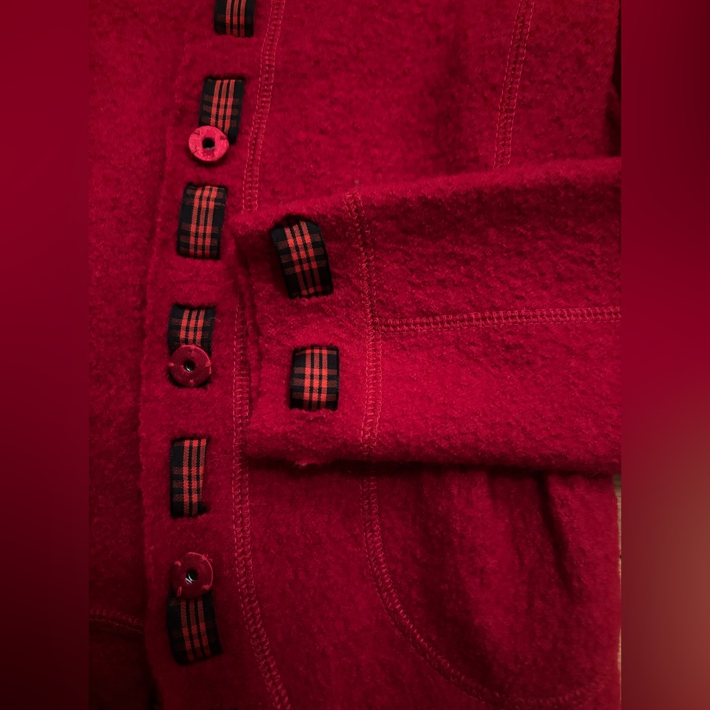 Vintage 90s Y2K Red Wool Button-Up Jacket Cardigan w/ Black Plaid Trim - XS - Picture 13 of 14